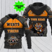 NRL Wests Tigers Custom Name Mascot Pullover Hoodie