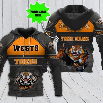 NRL Wests Tigers Custom Name Mascot Pullover Hoodie