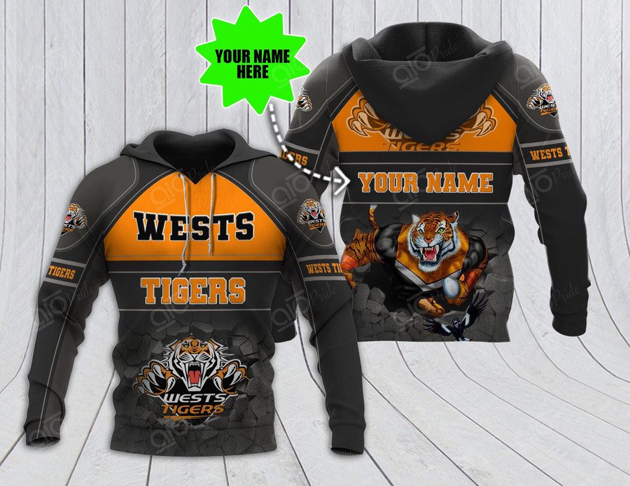 NRL Wests Tigers Custom Name Mascot Pullover Hoodie NRL Wests Tigers Custom Name Mascot Pullover Hoodie