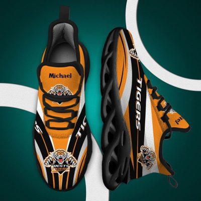 NRL Wests Tigers Custom Name Orange Black Max Soul Shoes