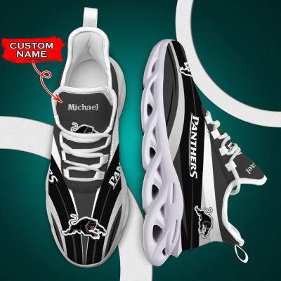 NRL Penrith Panthers Custom Name Black White Max Soul Shoes V11
