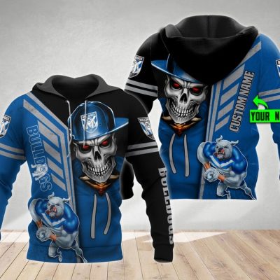 NRL Canterbury-Bankstown Bulldogs Custom Name Skull Mascot Pullover Hoodie