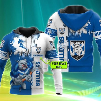 NRL Canterbury-Bankstown Bulldogs Custom Name White Blue Pullover Hoodie V11