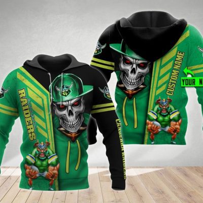 NRL Canberra Raiders Custom Name Number Skull Mascot Pullover Hoodie