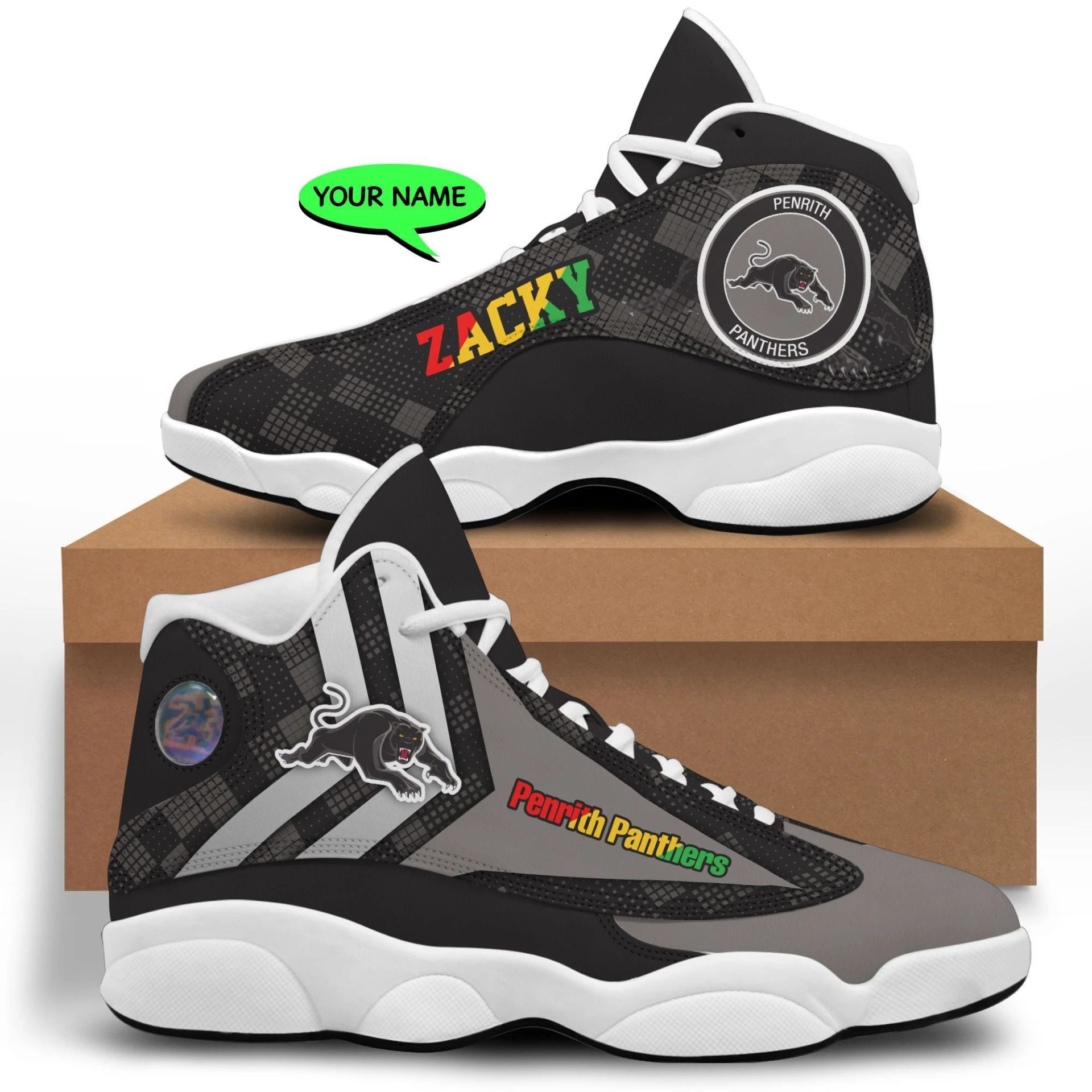 NRL Penrith Panthers Custom Name Air Jordan 13 Shoes V2 NRL Penrith Panthers Custom Name Air Jordan 13 Shoes V2