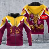 NRL Brisbane Broncos Custom Name Number Mascot Pullover Hoodie V11