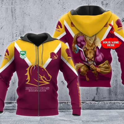 NRL Brisbane Broncos Custom Name Number Mascot Pullover Hoodie V11