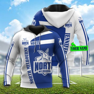 AFL North Melbourne Kangaroos Custom Name White Royal Pullover Hoodie