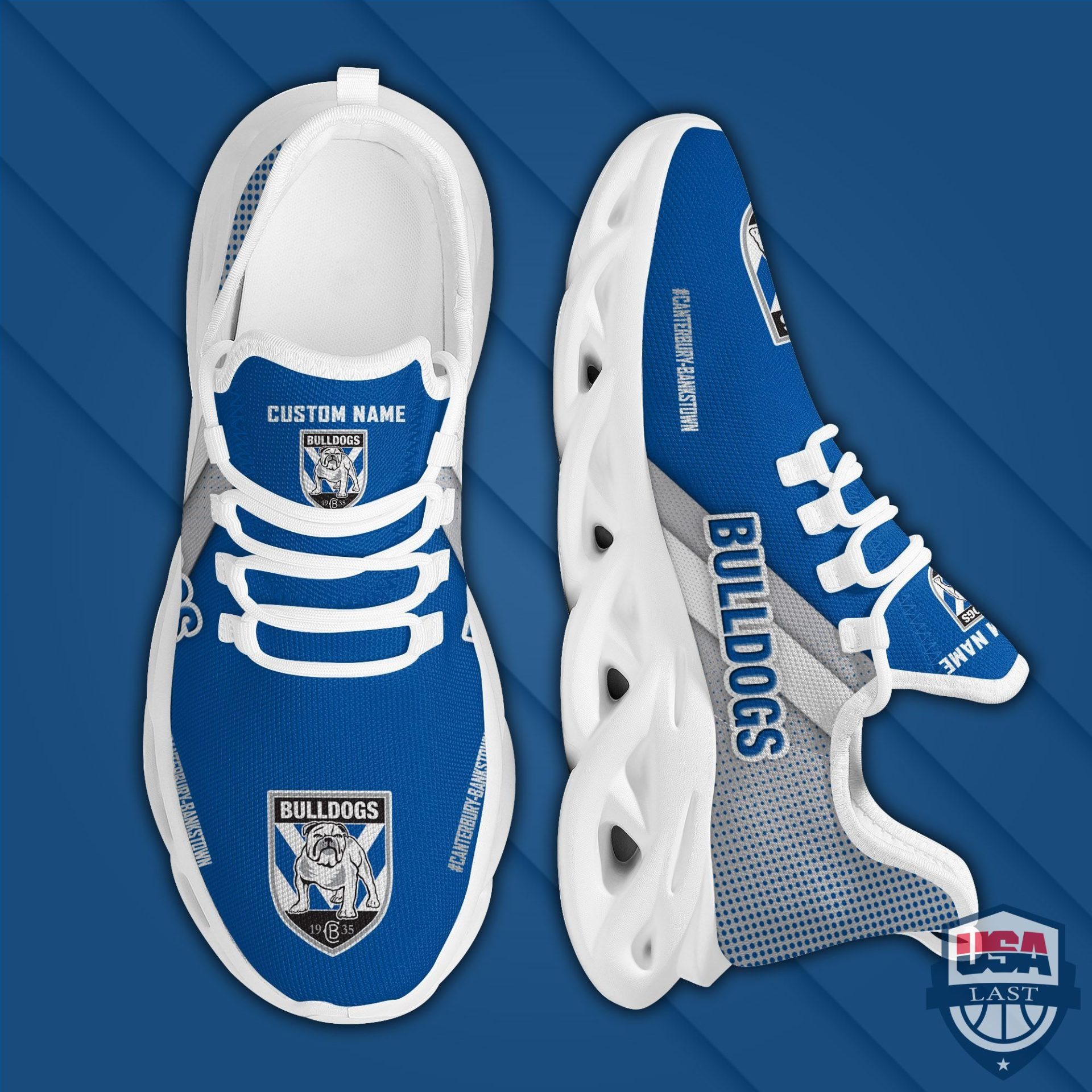 NRL Canterbury-Bankstown Bulldogs Custom Name Blue White Max Soul Shoes NRL Canterbury-Bankstown Bulldogs Custom Name Blue White Max Soul Shoes