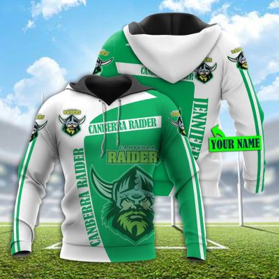 NRL Canberra Raiders Custom Name White Green Pullover Hoodie