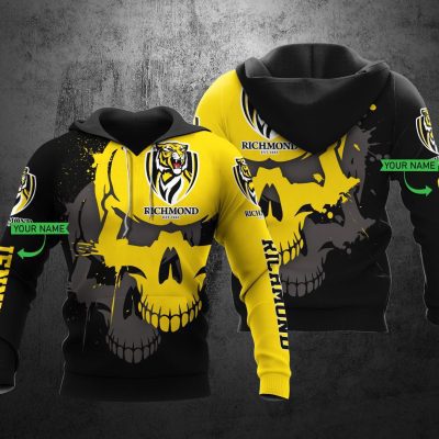 AFL Richmond Tigers Custom Name Skull Pullover Hoodie
