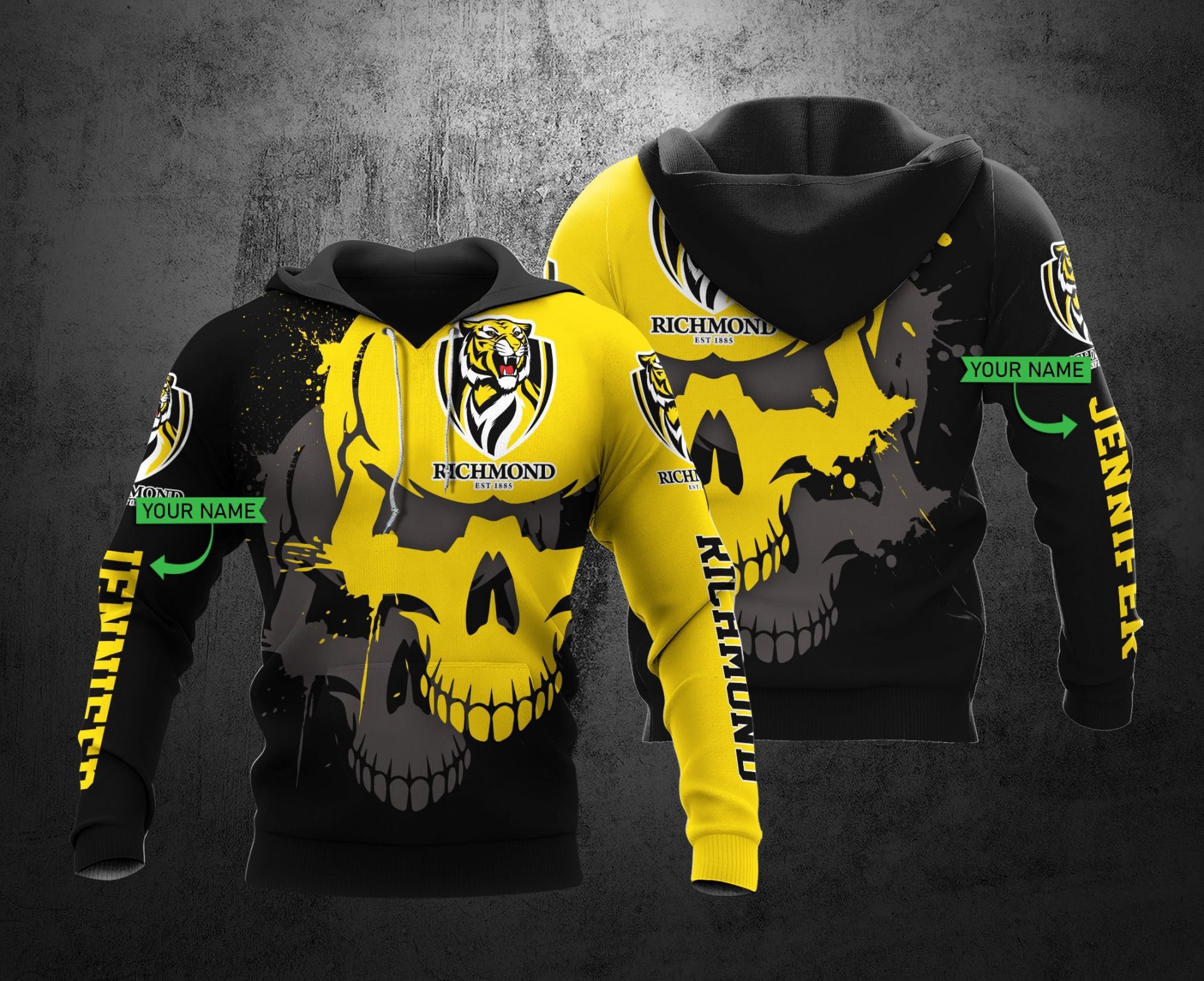 AFL Richmond Tigers Custom Name Skull Pullover Hoodie AFL Richmond Tigers Custom Name Skull Pullover Hoodie