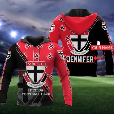 AFL St Kilda Saints Custom Name Red Black Pullover Hoodie