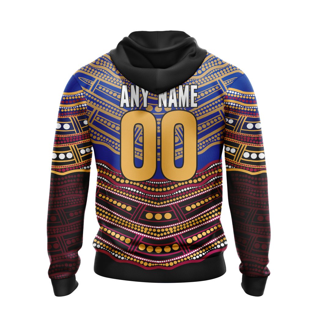 AFL Brisbane Lions Custom Name Number Indigenous Mascot Pullover Hoodie AFL Brisbane Lions Custom Name Number Indigenous Mascot Pullover Hoodie
