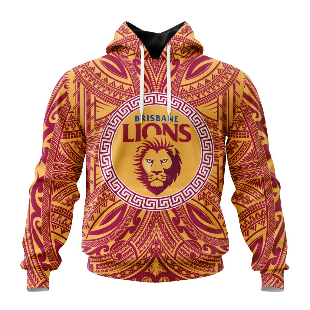 AFL Brisbane Lions Custom Name Number Polynesian Concept Pullover Hoodie AFL Brisbane Lions Custom Name Number Polynesian Concept Pullover Hoodie
