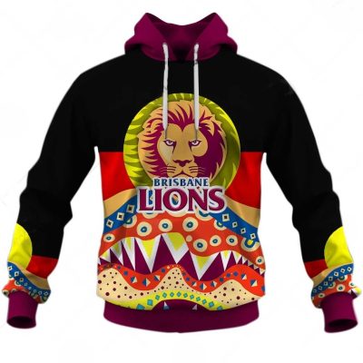 AFL Brisbane Lions Dinky Di Lover Aboriginal Flag x Indigenous Pullover Hoodie