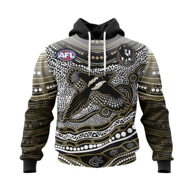 AFL Collingwood Magpies Custom Name Number Indigenous Mascot Pullover Hoodie