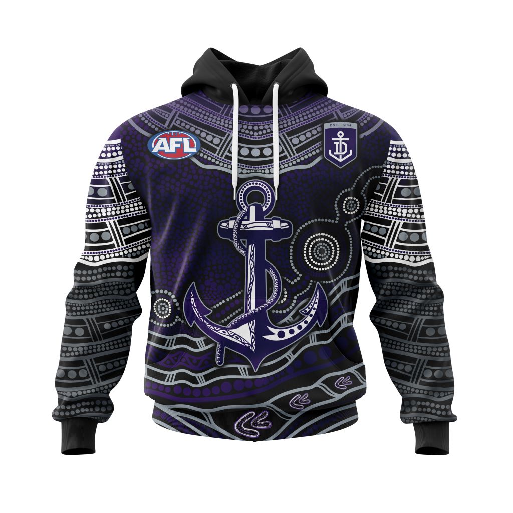 AFL Fremantle Dockers Custom Name Number Indigenous Mascot Pullover Hoodie AFL Fremantle Dockers Custom Name Number Indigenous Mascot Pullover Hoodie