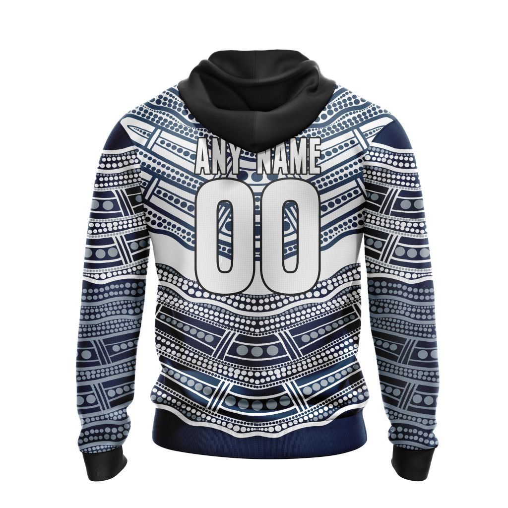 AFL Geelong Cats Custom Name Number Indigenous Mascot Pullover Hoodie AFL Geelong Cats Custom Name Number Indigenous Mascot Pullover Hoodie