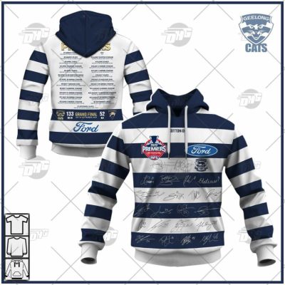 AFL Geelong Cats Premiers 2022 Guernsey Signatures Pullover Hoodie