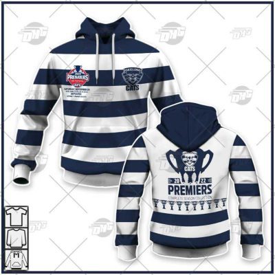 AFL Geelong Cats Premiers 2022 White Blue Pullover Hoodie