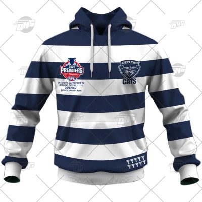 AFL Geelong Cats Premiers 2022 White Blue Pullover Hoodie