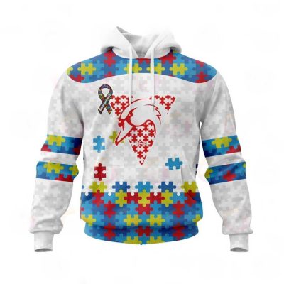 AFL Sydney Swans Custom Name Number Autism Awareness Pullover Hoodie
