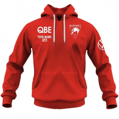 AFL Sydney Swans Custom Name Number Red 2021 Season Pullover Hoodie