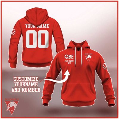 AFL Sydney Swans Custom Name Number Red 2021 Season Pullover Hoodie