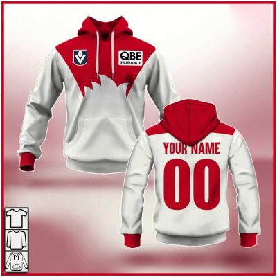 AFL Sydney Swans Custom Name Number Vintage Guernsey 1989 HERITAGE Pullover Hoodie