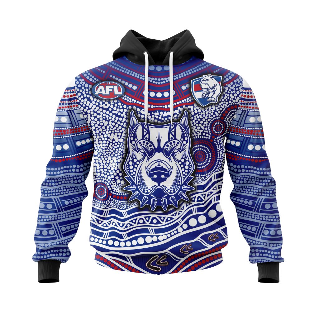 AFL Western Bulldogs Custom Name Number Indigenous Mascot Pullover Hoodie AFL Western Bulldogs Custom Name Number Indigenous Mascot Pullover Hoodie