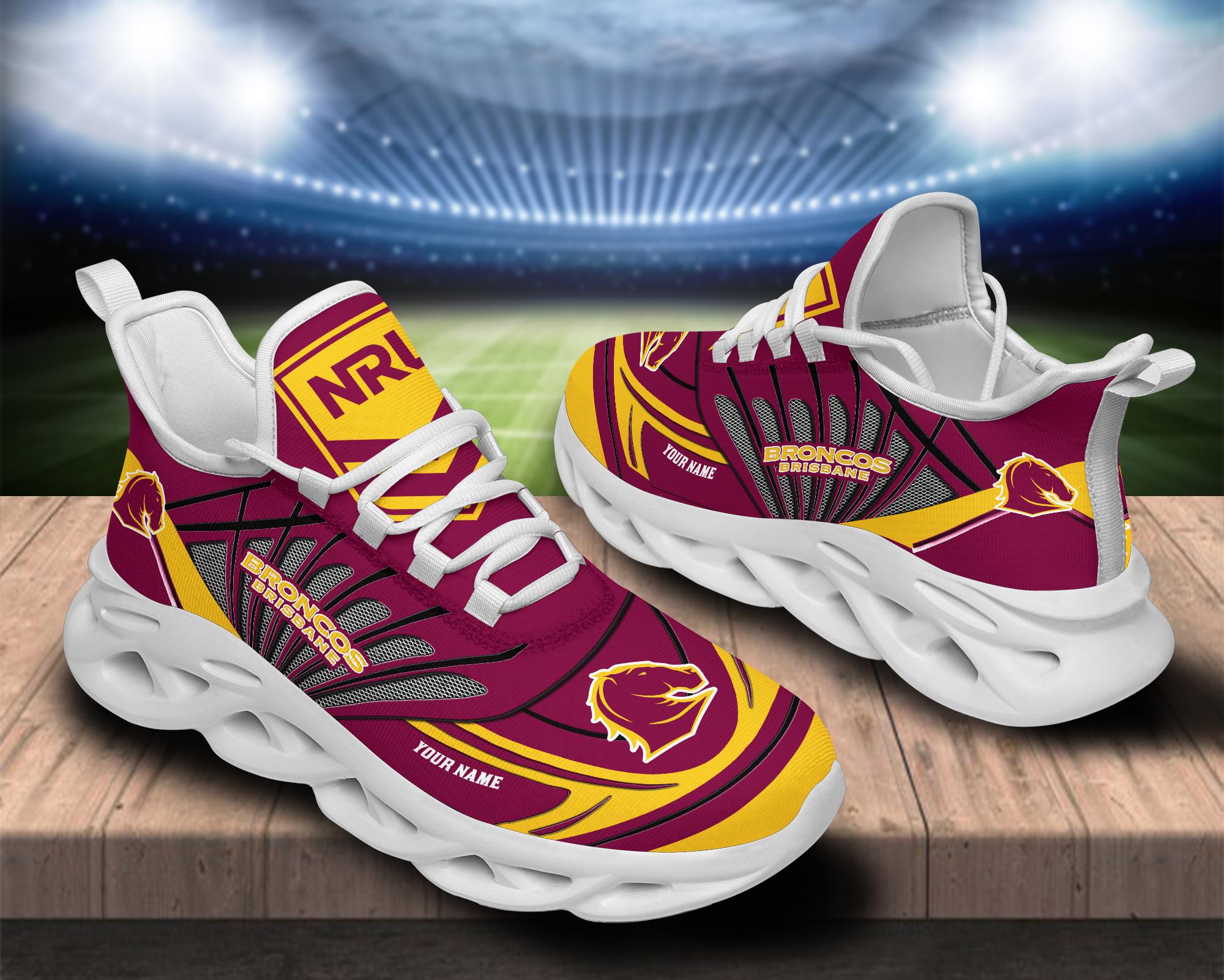 NRL Brisbane Broncos Custom Name Maroon Gold Max Soul Shoes V3 NRL Brisbane Broncos Custom Name Maroon Gold Max Soul Shoes V3
