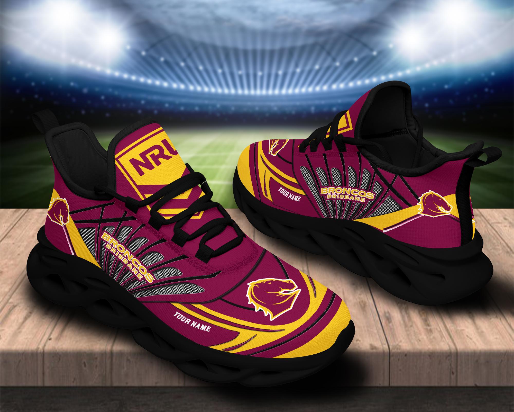 NRL Brisbane Broncos Custom Name Maroon Gold Max Soul Shoes V3 NRL Brisbane Broncos Custom Name Maroon Gold Max Soul Shoes V3