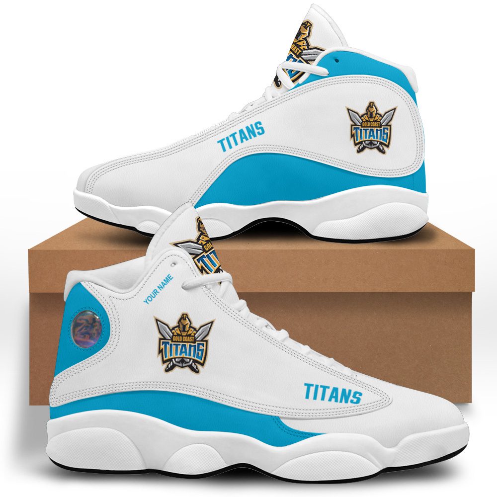 NRL Gold Coast Titans Custom Name Blue White Air Jordan 13 Shoes NRL Gold Coast Titans Custom Name Blue White Air Jordan 13 Shoes