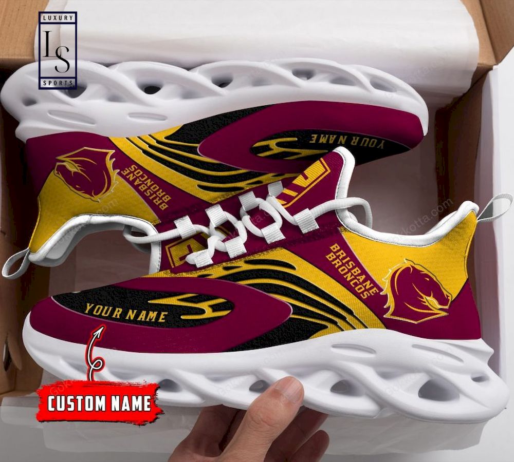 NRL Brisbane Broncos Custom Name Maroon Gold Max Soul Shoes V4 NRL Brisbane Broncos Custom Name Maroon Gold Max Soul Shoes V4