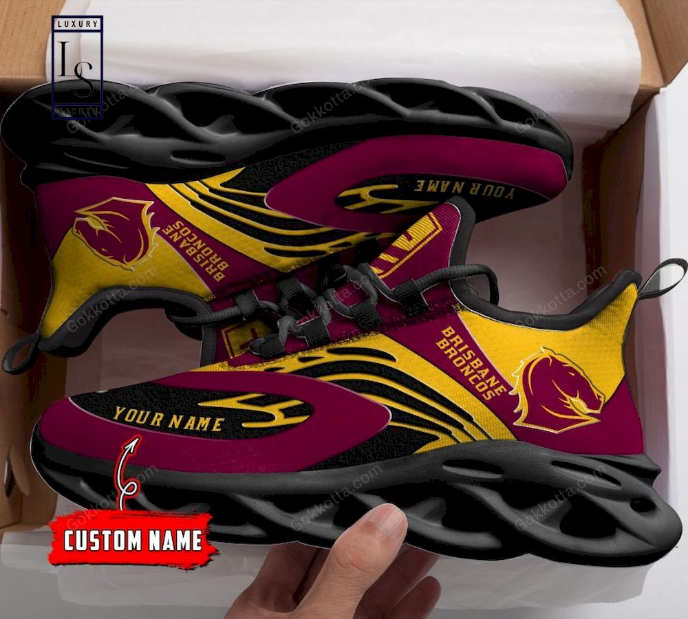 NRL Brisbane Broncos Custom Name Maroon Gold Max Soul Shoes V4 NRL Brisbane Broncos Custom Name Maroon Gold Max Soul Shoes V4