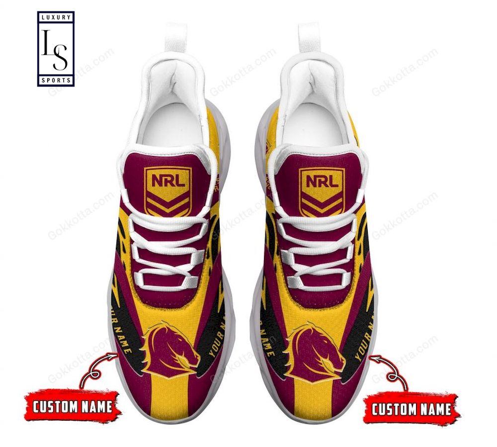 NRL Brisbane Broncos Custom Name Maroon Gold Max Soul Shoes V4 NRL Brisbane Broncos Custom Name Maroon Gold Max Soul Shoes V4