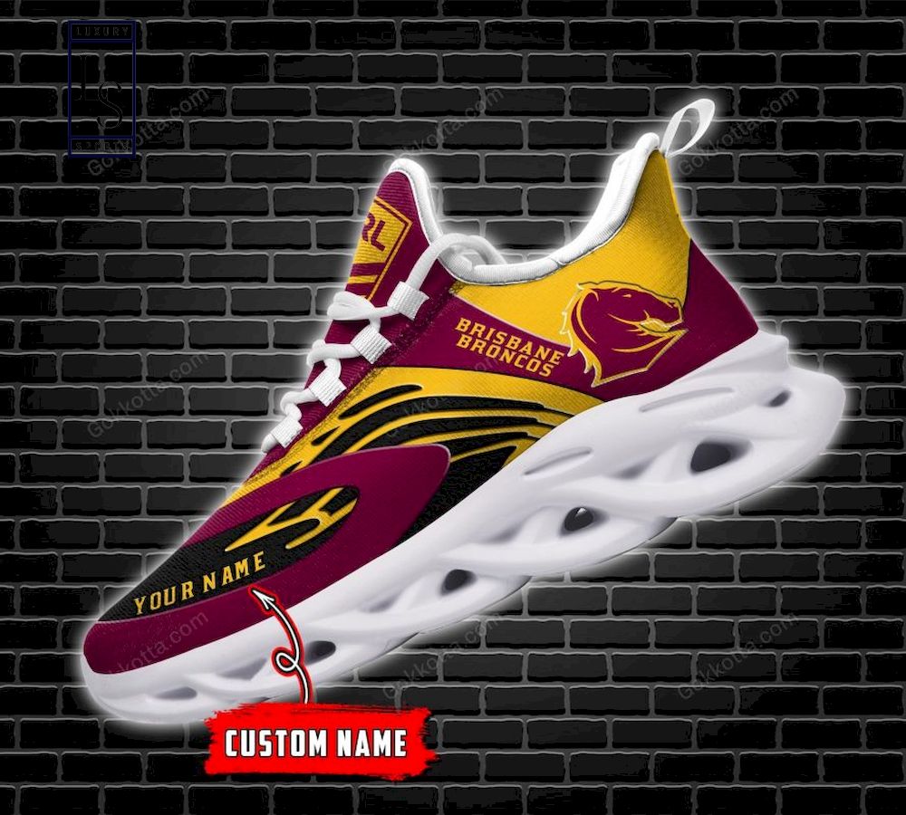 NRL Brisbane Broncos Custom Name Maroon Gold Max Soul Shoes V4 NRL Brisbane Broncos Custom Name Maroon Gold Max Soul Shoes V4
