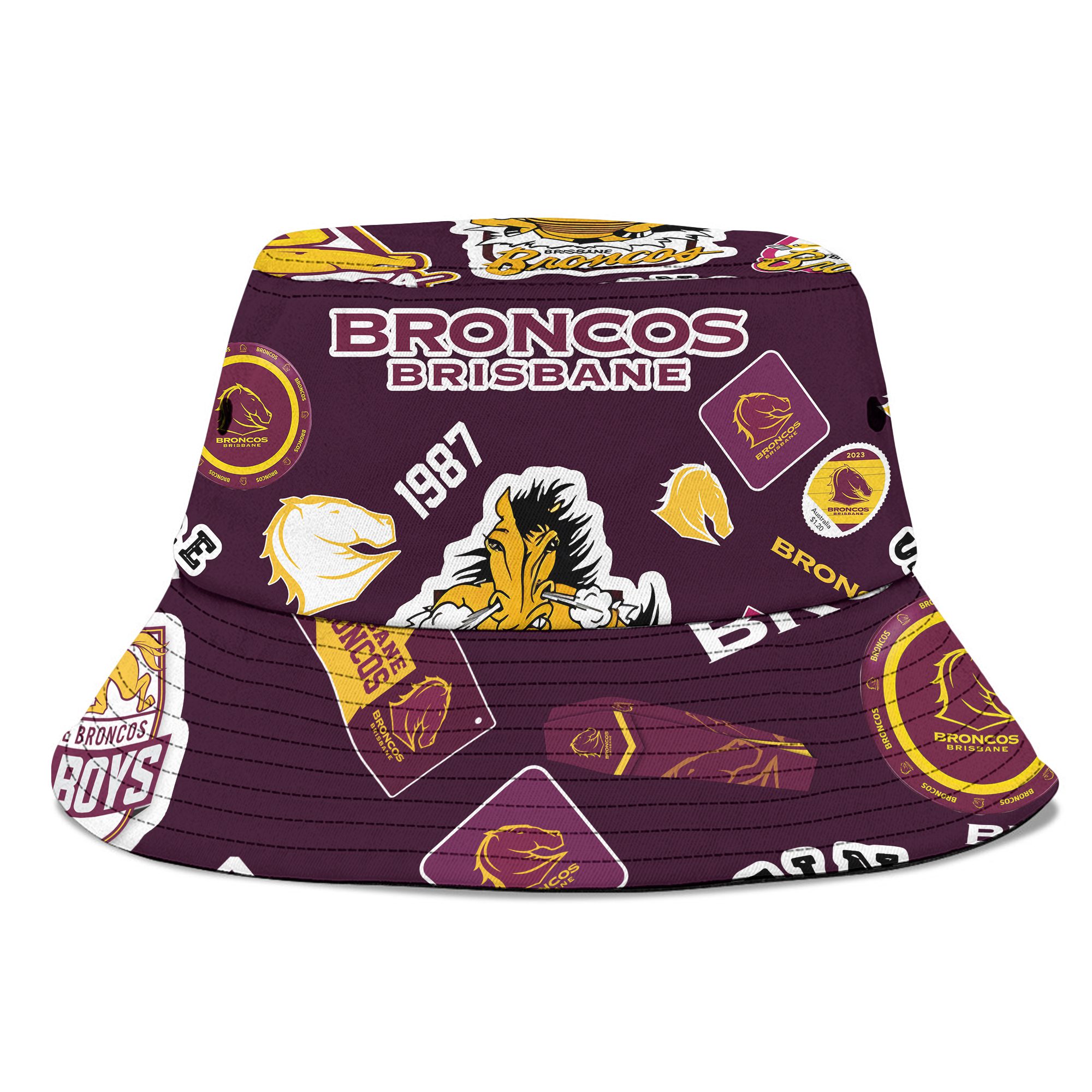 Brisbane Broncos Aloha Set – Hawaiian Shirt, Beach Shorts & Bucket Hat Brisbane Broncos Aloha Set – Hawaiian Shirt, Beach Shorts & Bucket Hat