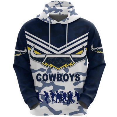 NRL North Queensland Cowboys ANZAC Day Camouflage Vibes - White Pullover Hoodie