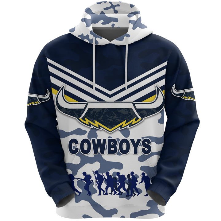 NRL North Queensland Cowboys ANZAC Day Camouflage Vibes - White Pullover Hoodie NRL North Queensland Cowboys ANZAC Day Camouflage Vibes - White Pullover Hoodie