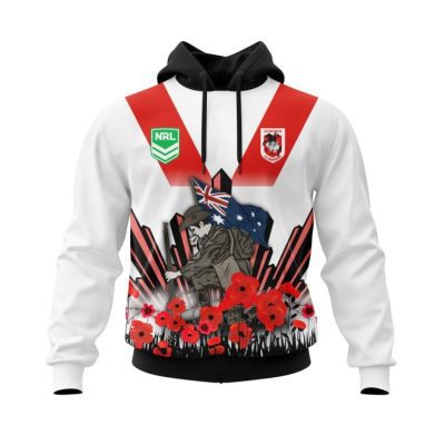 NRL St. George Illawarra Dragons Custom Name Number 2022 ANZAC Day Pullover Hoodie
