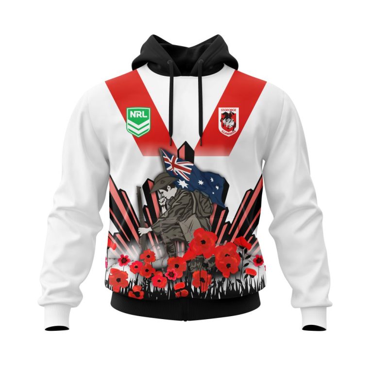 NRL St. George Illawarra Dragons Custom Name Number 2022 ANZAC Day Pullover Hoodie NRL St. George Illawarra Dragons Custom Name Number 2022 ANZAC Day Pullover Hoodie