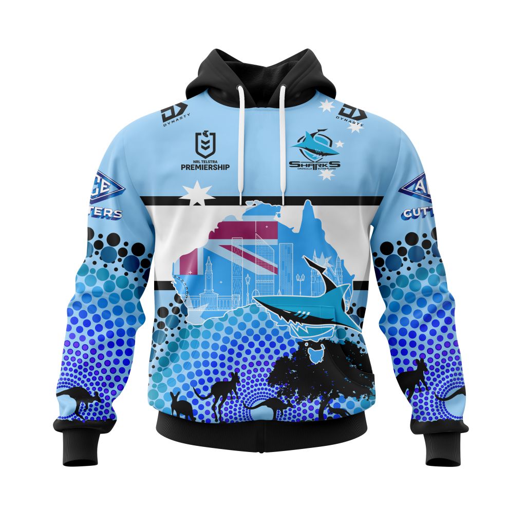 NRL Cronulla-Sutherland Sharks Custom Name Number Australia?s Day Pullover Hoodie NRL Cronulla-Sutherland Sharks Custom Name Number Australia?s Day Pullover Hoodie