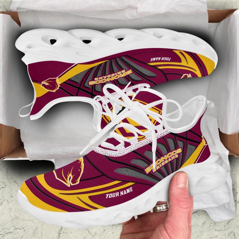 NRL Brisbane Broncos Custom Name Maroon Gold Max Soul Shoes V3 NRL Brisbane Broncos Custom Name Maroon Gold Max Soul Shoes V3