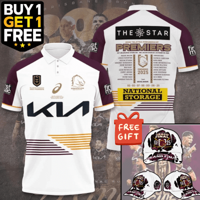 [ Buy 1 Get 1 Free ] Brisbane Broncos polo shirt with Cap Gift Premiership 2025 - Combo 2