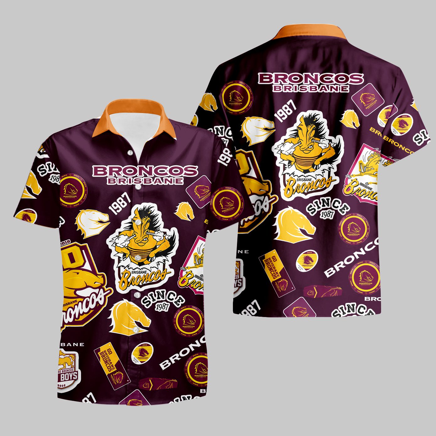 Brisbane Broncos Aloha Set – Hawaiian Shirt, Beach Shorts & Bucket Hat Brisbane Broncos Aloha Set – Hawaiian Shirt, Beach Shorts & Bucket Hat