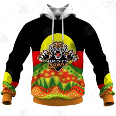 NRL Wests Tigers Dinky Di Lover Aboriginal Flag x Indigenous Pullover Hoodie