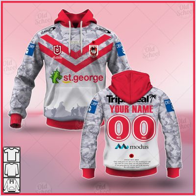 NRL St. George Illawarra Dragons Custom Name Number 2021 ANZAC Pullover Hoodie