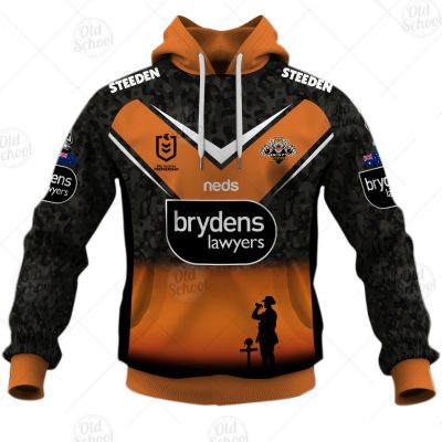 NRL Wests Tigers Custom Name Number 2021 ANZAC Pullover Hoodie
